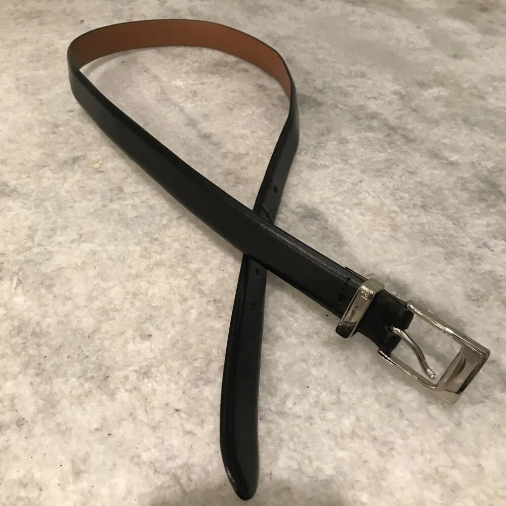 Ralph Lauren Belt Mens 36 Black Leather Silver Buckle Formal Preppy Business‎
